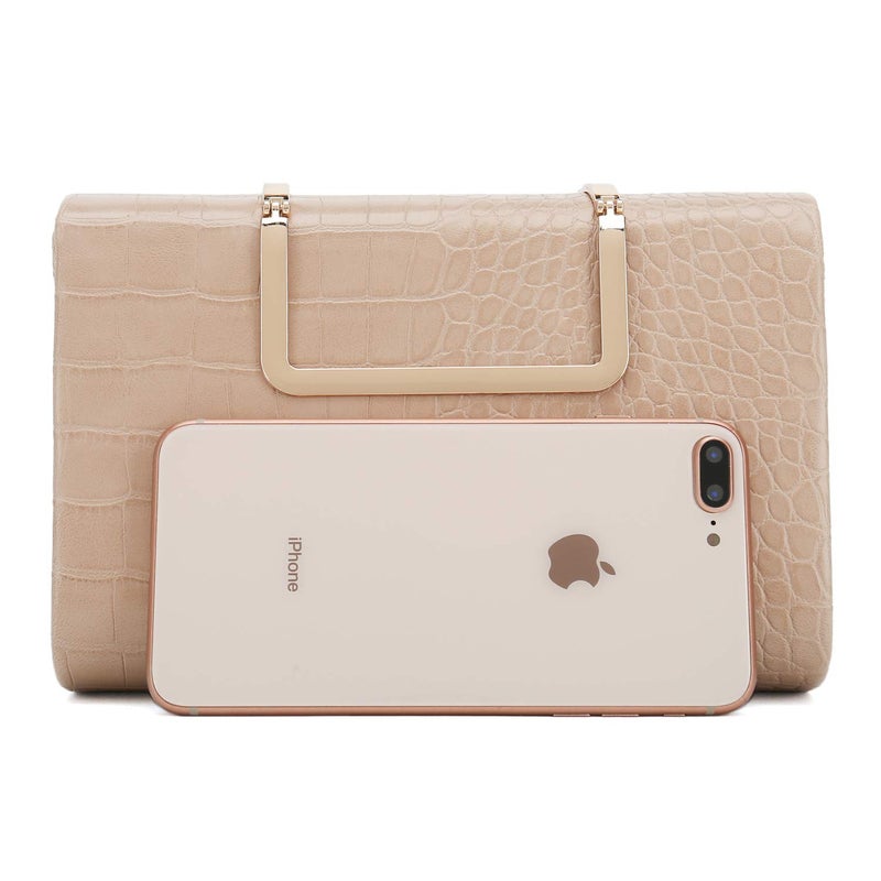 CHARMING TAILOR Small Crocodile Print Clutch Bag PU Alligator Handbag Womenâ€™s Clutch Purse (Nude) - Image 3
